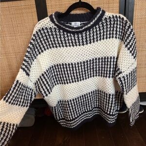 Navy and White Striped Crew Neck Sweater